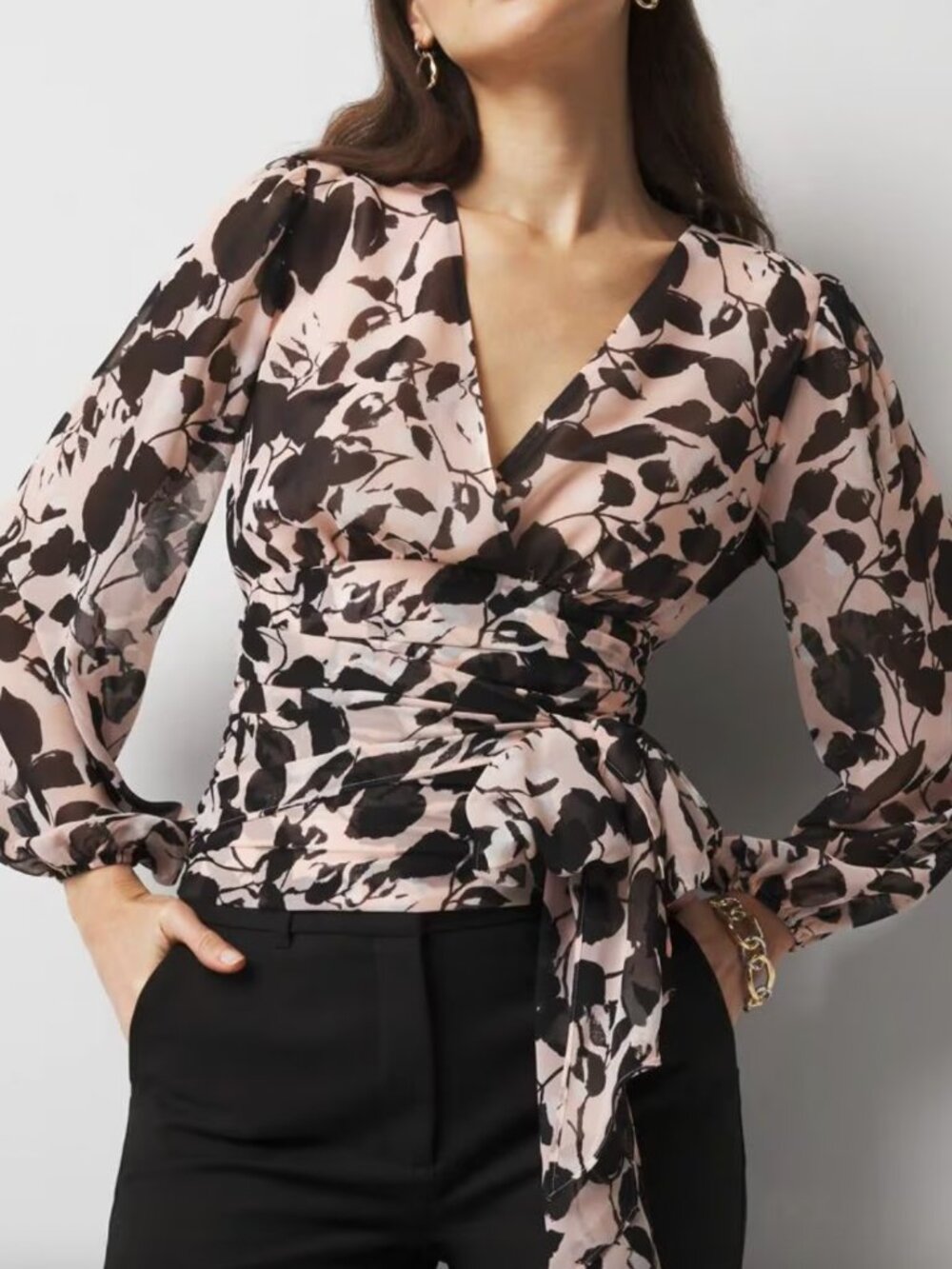 WHBM- Tie-Waist Chiffon Blouse